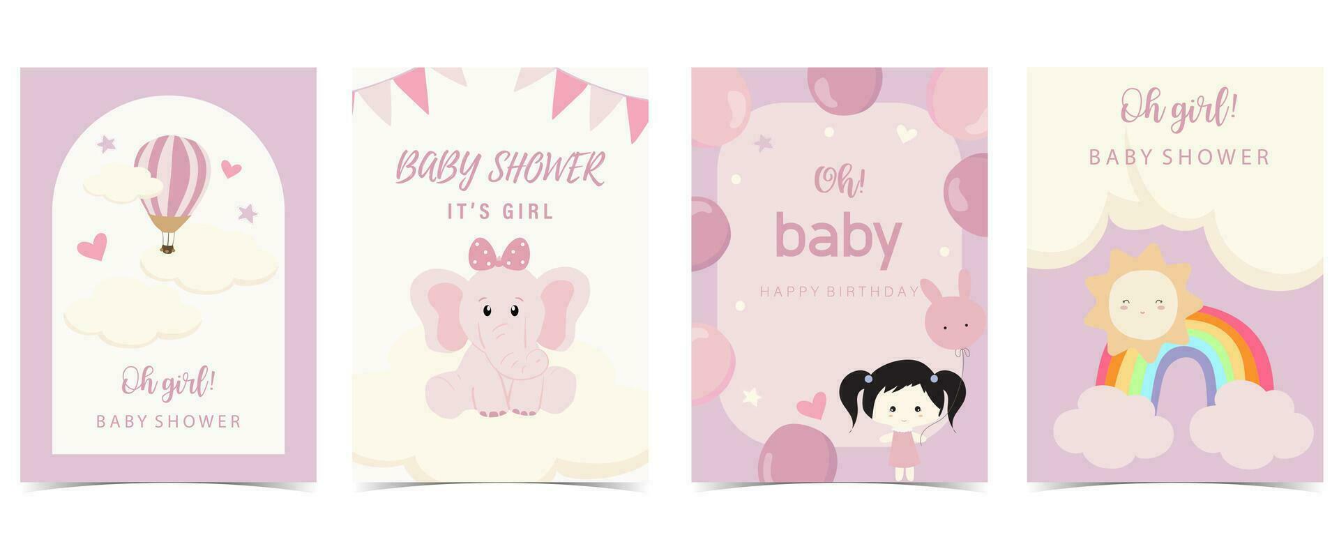 Baby Dusche Einladung Karte zum Mädchen mit Ballon, Wolke, Himmel, Rosa vektor