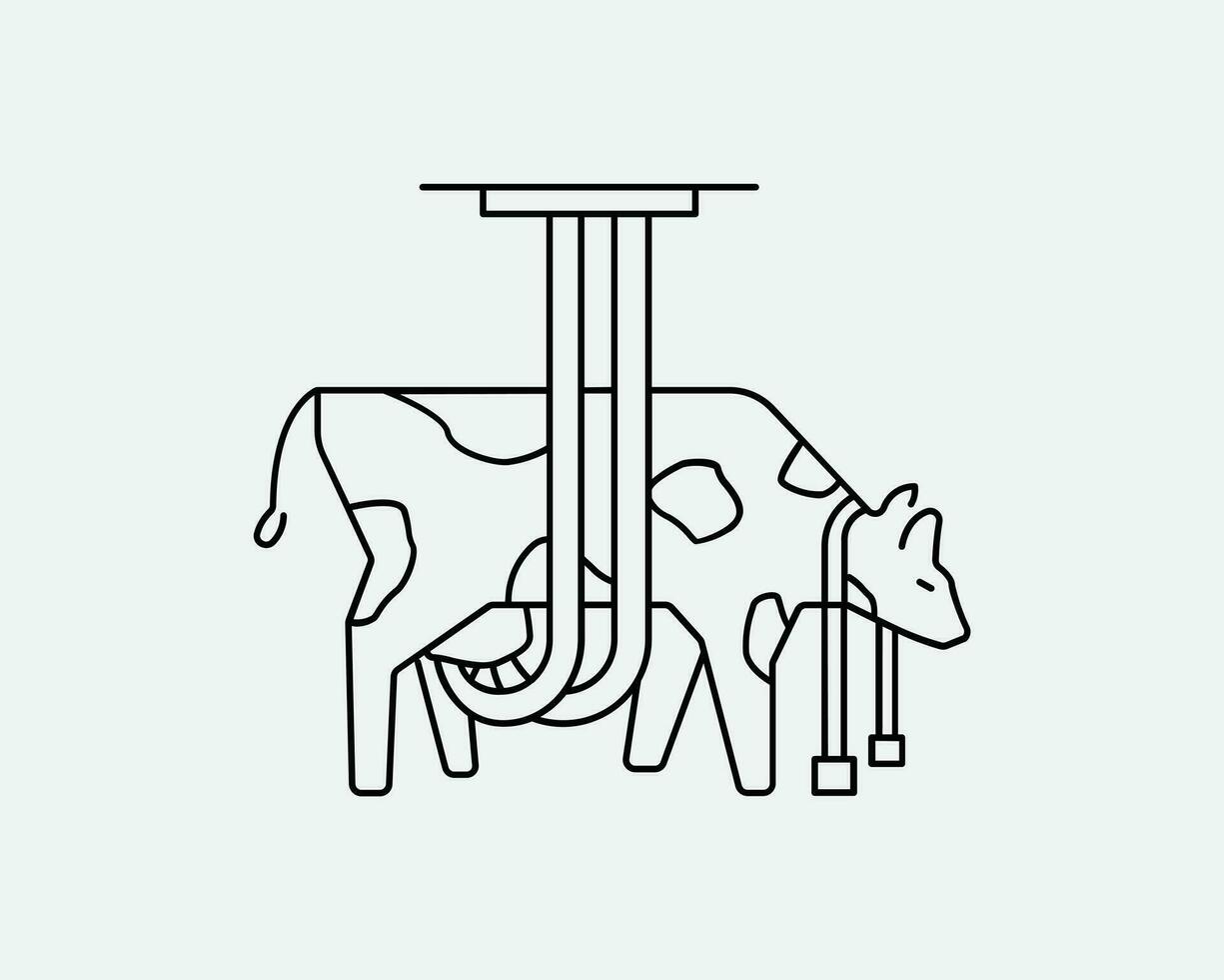 Molkerei Kuh Linie linear Symbol. Tier Grausamkeit Missbrauch Bauernhof das Vieh Milch Melken Landwirtschaft Rindfleisch Industrie Zeichen Symbol Vektor Grafik Illustration Clip Art