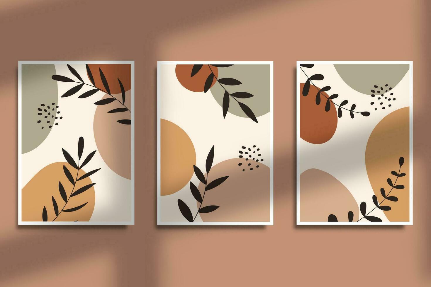 uppsättning av affisch abstrakt boho tropisk löv med organisk former design vägg konst eller social media bakgrund design vektor