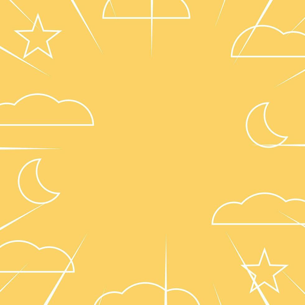 abstrakt Muster Hintergrund im Comic Stil mit Symbole von Wolken, Mond, Sterne und Sonnenstrahlen. Vektor zum Beförderung von Banner, Poster, Gruß Karten, Sozial Medien, Netz, Präsentationen.