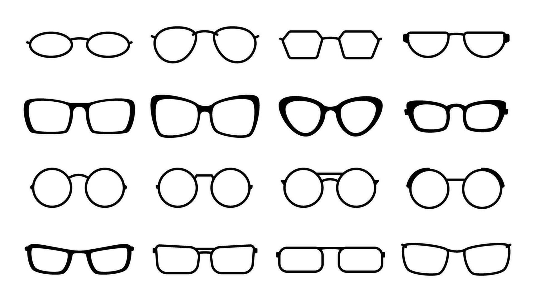 uppsättning av glasögon ikoner i annorlunda ramar och former. vektor isolerat illustration