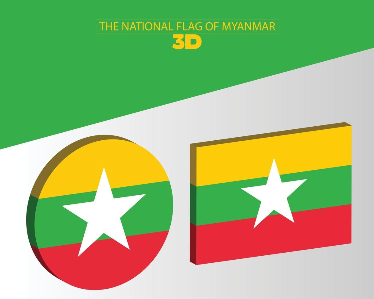 die nationale 3d-flagge von myanmar-vektordesign vektor