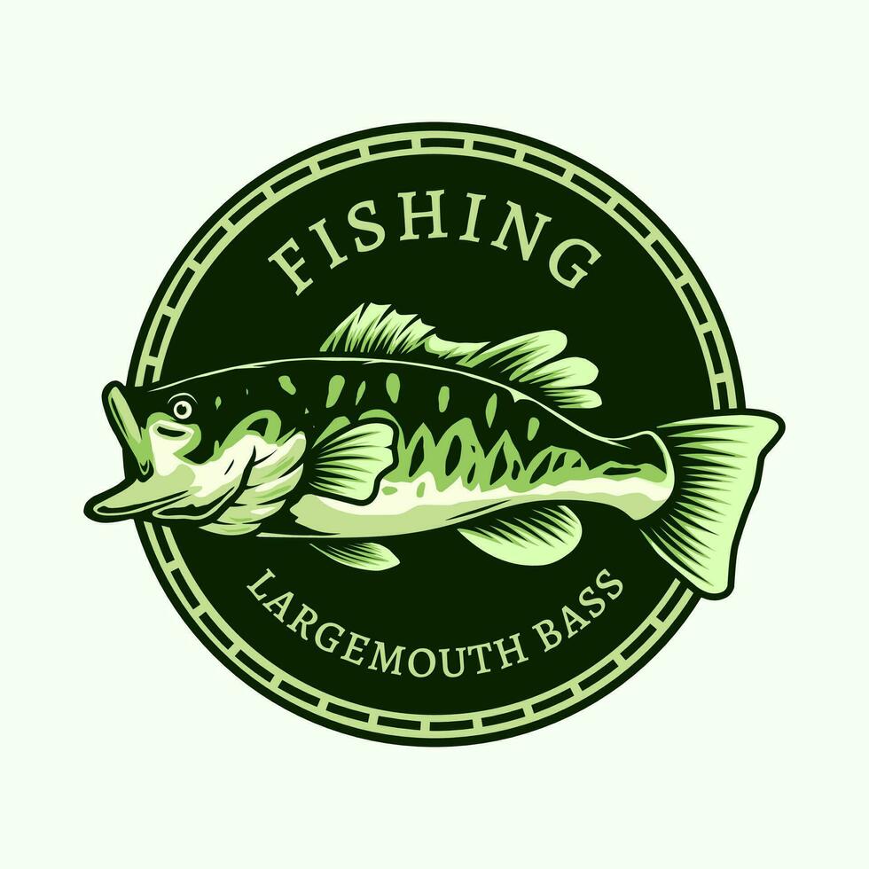 largemouth bas fiske logotyp bricka design vektor
