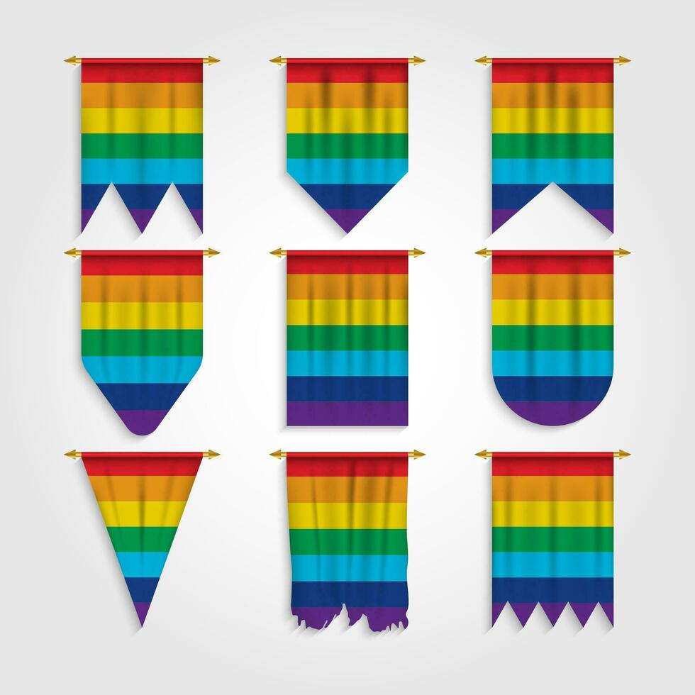 regnbåge flaggor i annorlunda former vektor