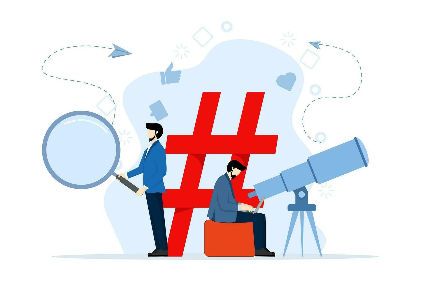 Hashtag SEO Konzept, zeigt an Wie Stichwort Hashtags haben gewesen geplant zum gut seo, geeignet zum Landung Seiten, ui, Netz, App Intro Karten, Leitartikel, Flyer und Banner. eben Vektor Illustration.