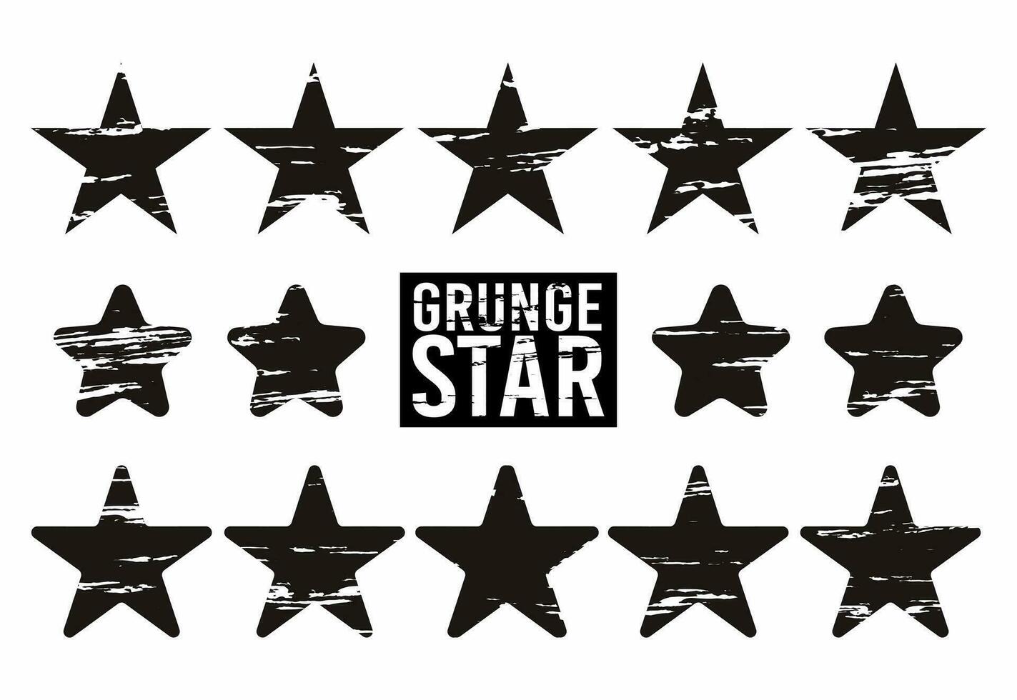 Vektor Grunge einstellen von schwarz Star Abdrücke isoliert auf Weiß Hintergrund. Hand gezeichnet Elemente.