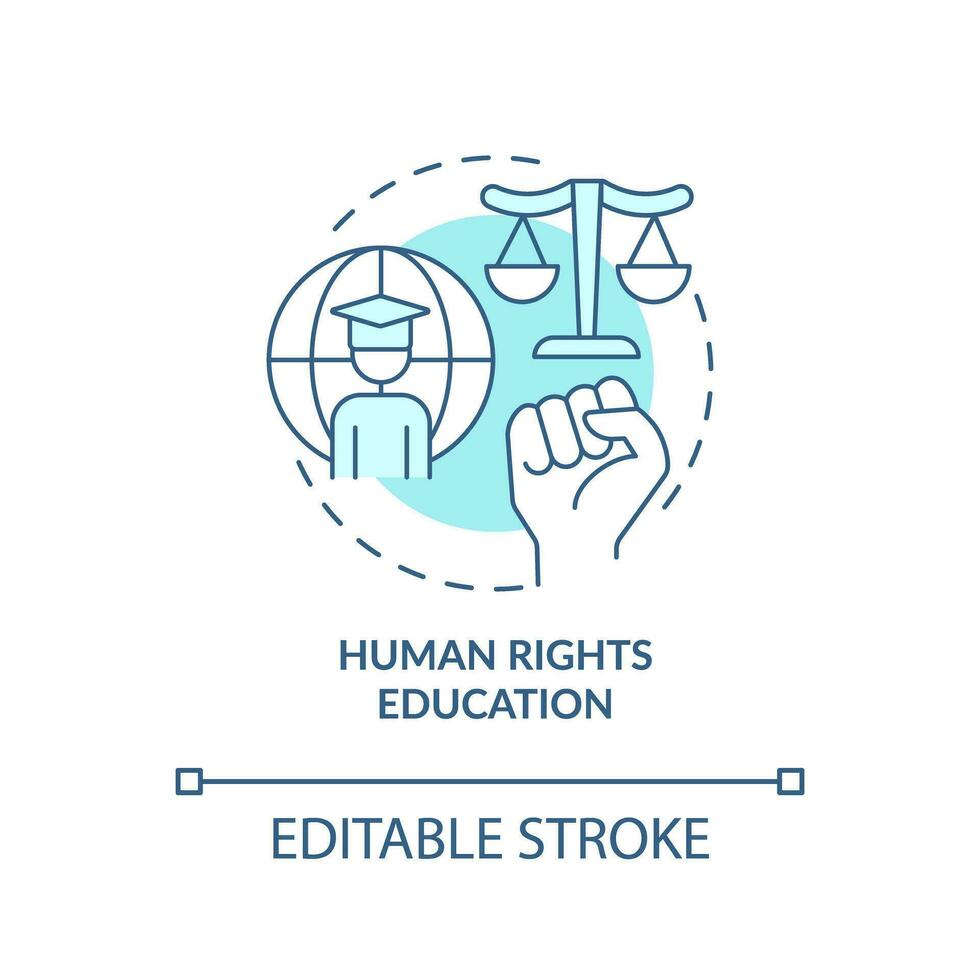 mänsklig rättigheter utbildning turkos begrepp ikon. demokratisk medborgarskap. gced pedagogik abstrakt aning tunn linje illustration. isolerat översikt teckning. redigerbar stroke vektor