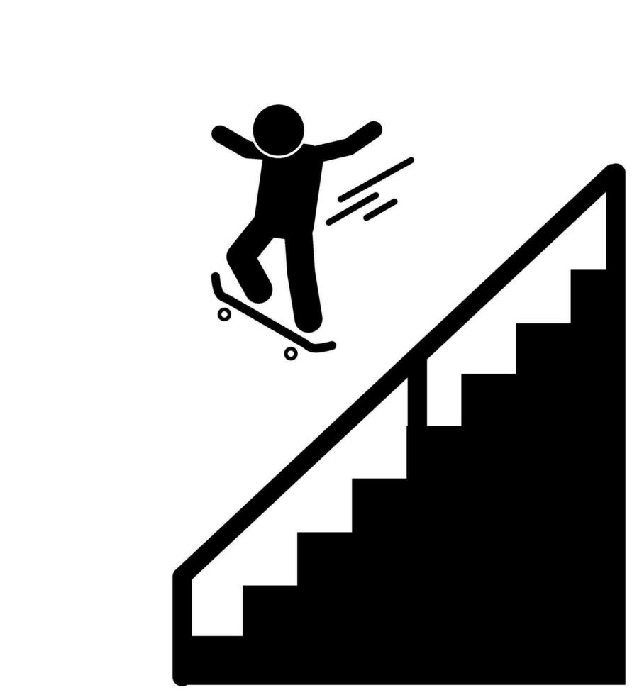silhuett av en man spelar en skateboard. lära sig skateboard vektor illustration ikon. skateboardåkare.skateboardåkning. piktogram, stickman och pinne figur