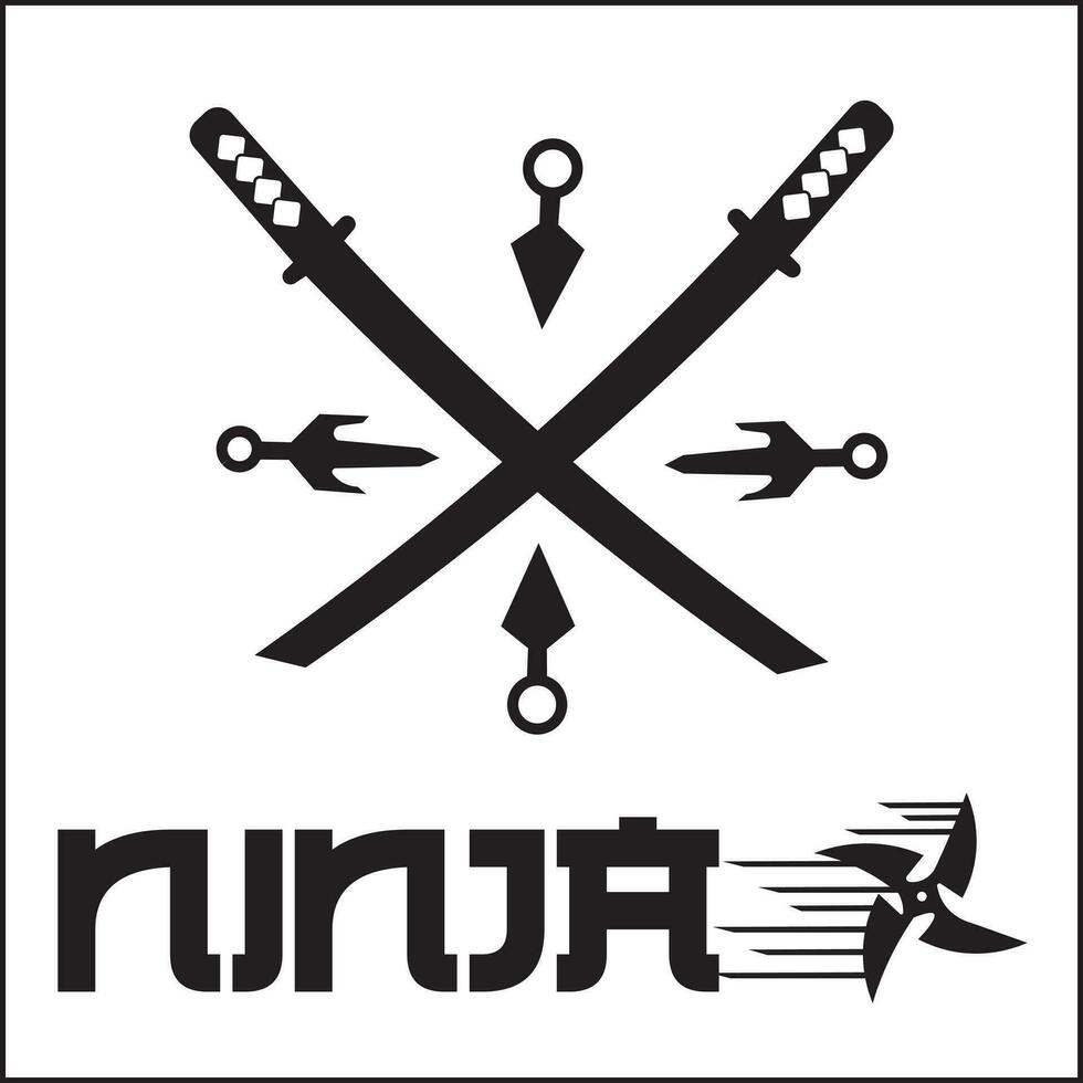 ninja illustration vektor design med ninja vapen, katana och shuriken i svart Färg. lämplig för logotyper, ikoner, affischer, vägg dekorationer, kampanjer, webbplatser, koncept, t-shirt mönster, klistermärken.