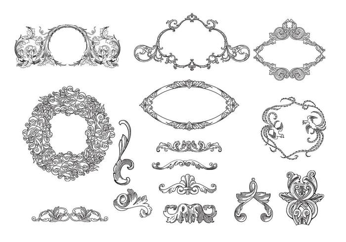 Etsade ramar och ornamenter Vector Pack