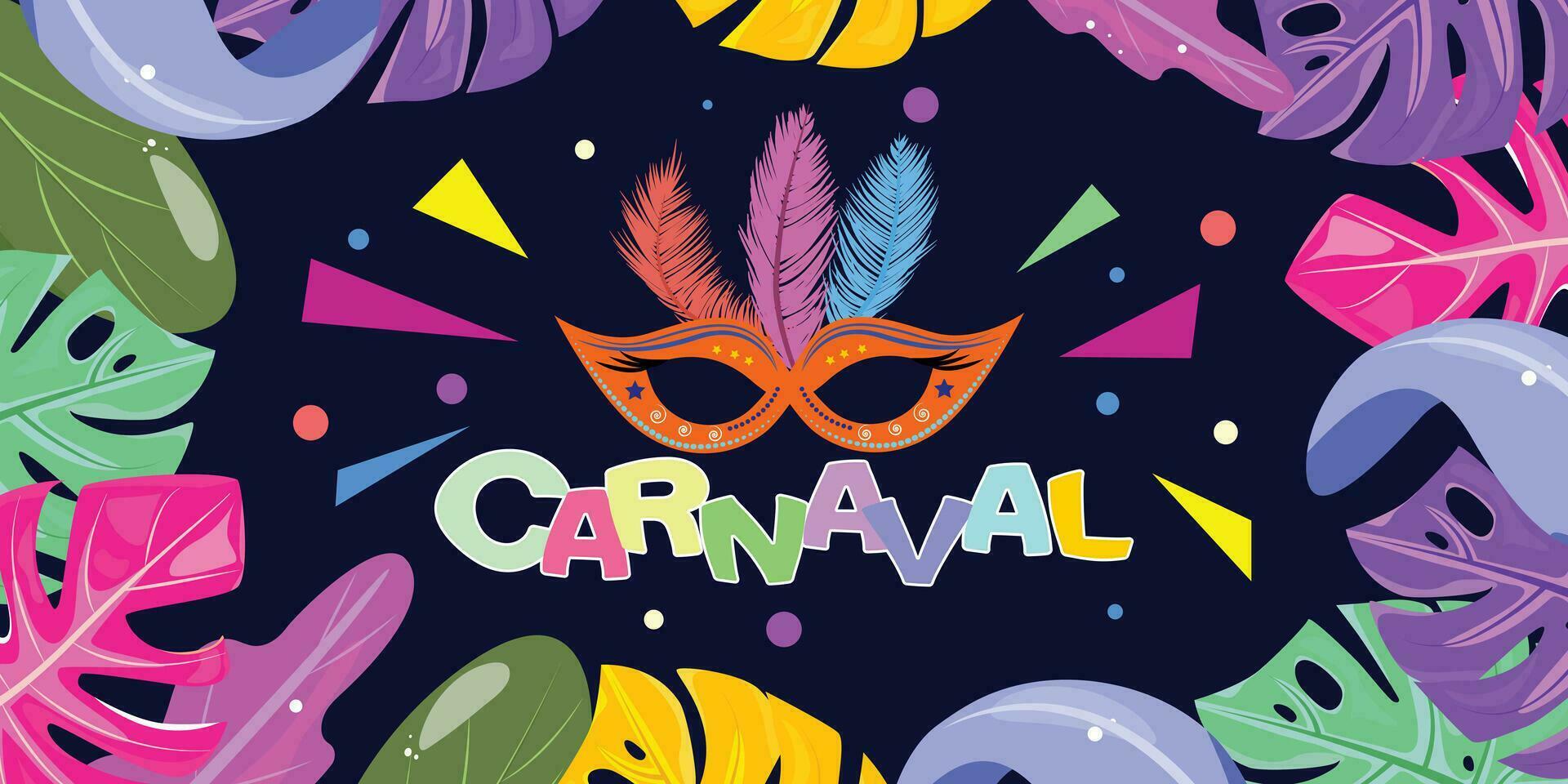 Party Flyer zum Brasilianer Karneval. festlich Hintergrund mit tropisch Blätter. vektor