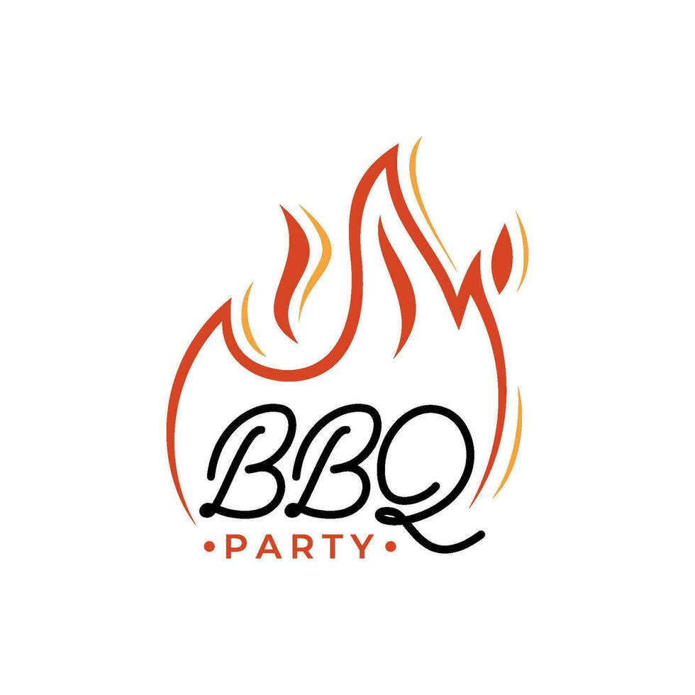 handgeschrieben Grill Party Logo Vorlage mit Feuer. Grill Party Logo. Vektor Illustration