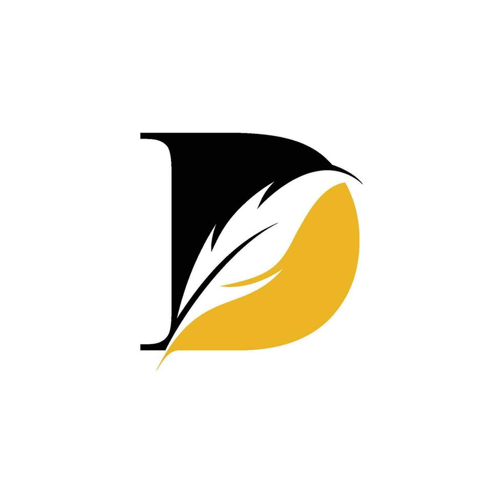 Initiale Brief d Logo mit Feder Luxus Gold. vektor