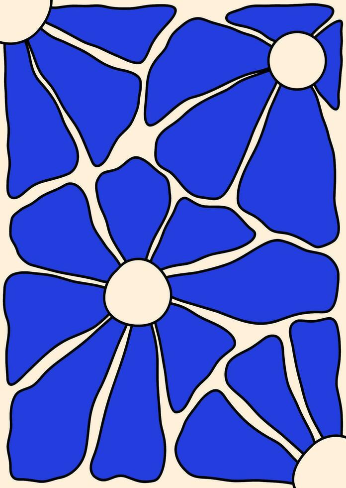 matisse abstrakt blomma konst. organisk klotter former i trendig naiv retro stil. samtida affisch och bakgrund. blommig botaniska vektor illustration i blå färger.