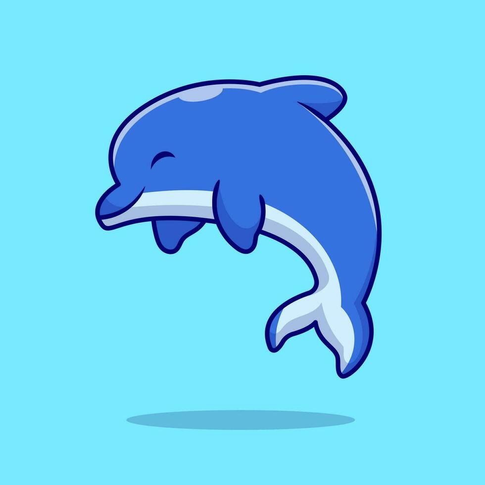 söt delfin tecknad serie vektor ikon illustration. djur- natur ikon begrepp isolerat premie vektor. platt tecknad serie stil