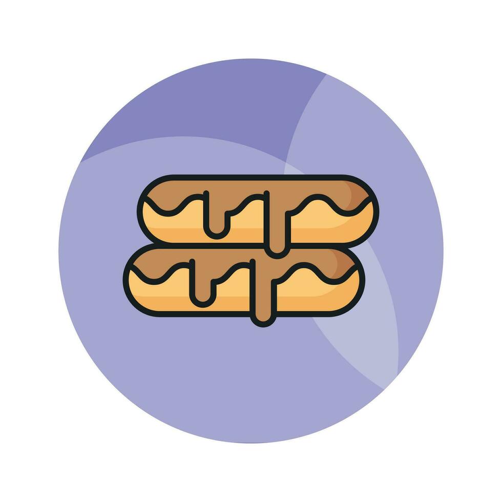 ein klein, weich, Log geformt Gebäck gefüllt mit Schokolade, modern eben Eclair Symbol vektor