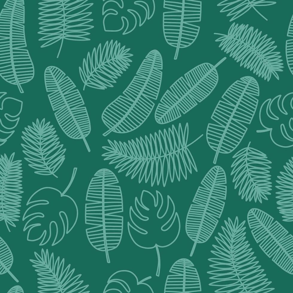 tropisch Blätter Grün nahtlos Muster. Hand gezeichnet Arten von tropisch Blätter Muster. Monstera, Palme Blatt, Banane Blatt vektor
