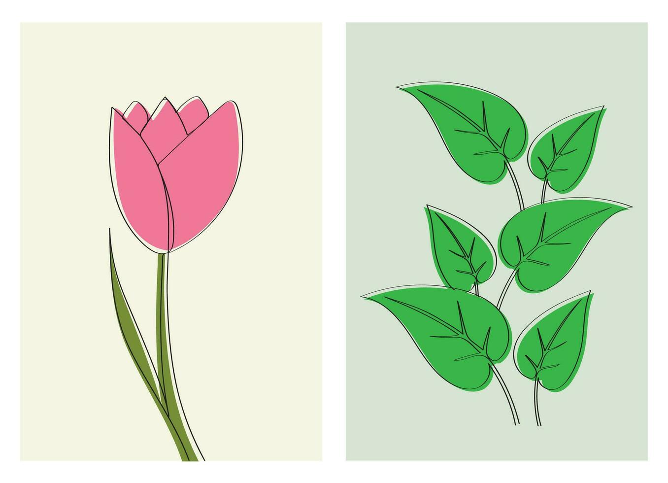 Vektor einer Linie Zeichnung minimalistisch Blume und Laub Illustration im Linie Kunst Stil