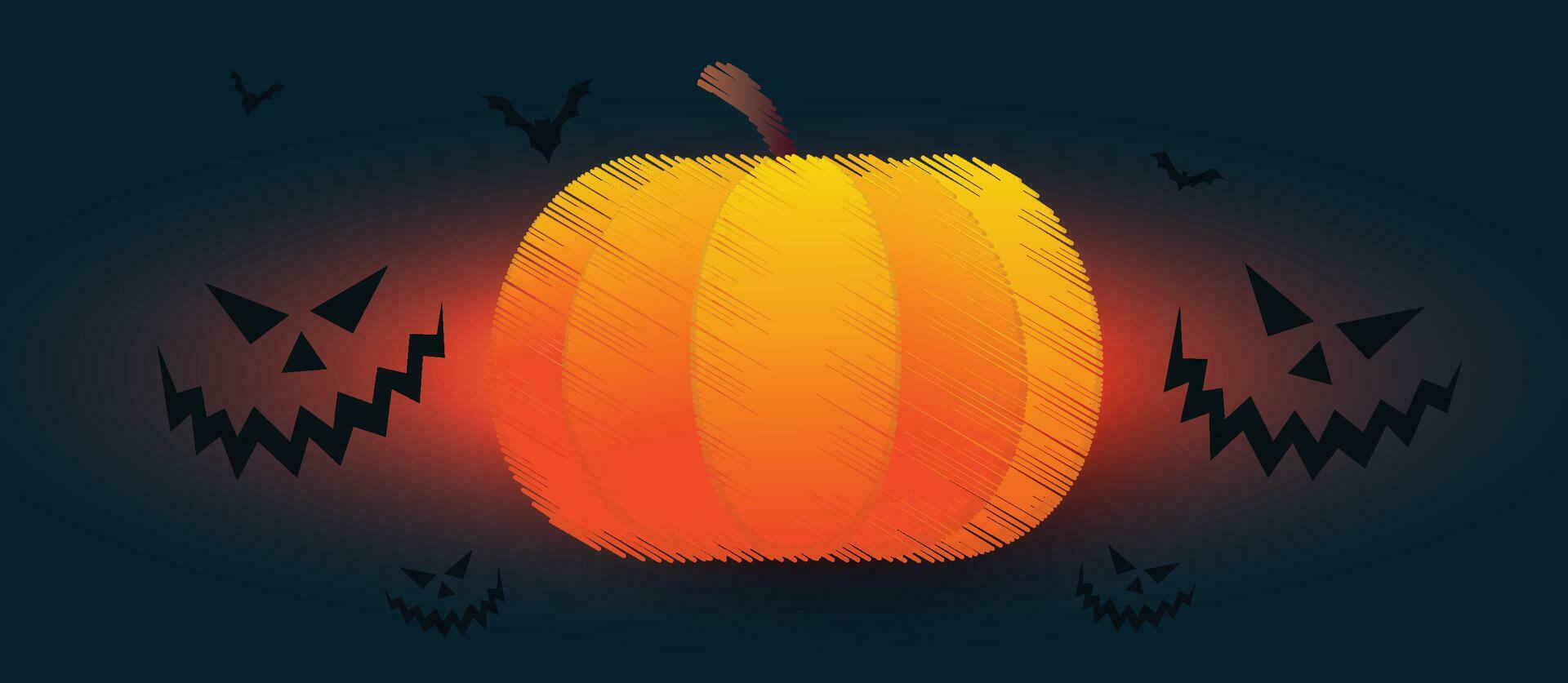 halloween pumpor, läskigt träd och besatt hus med månsken på blå bakgrund. vektor