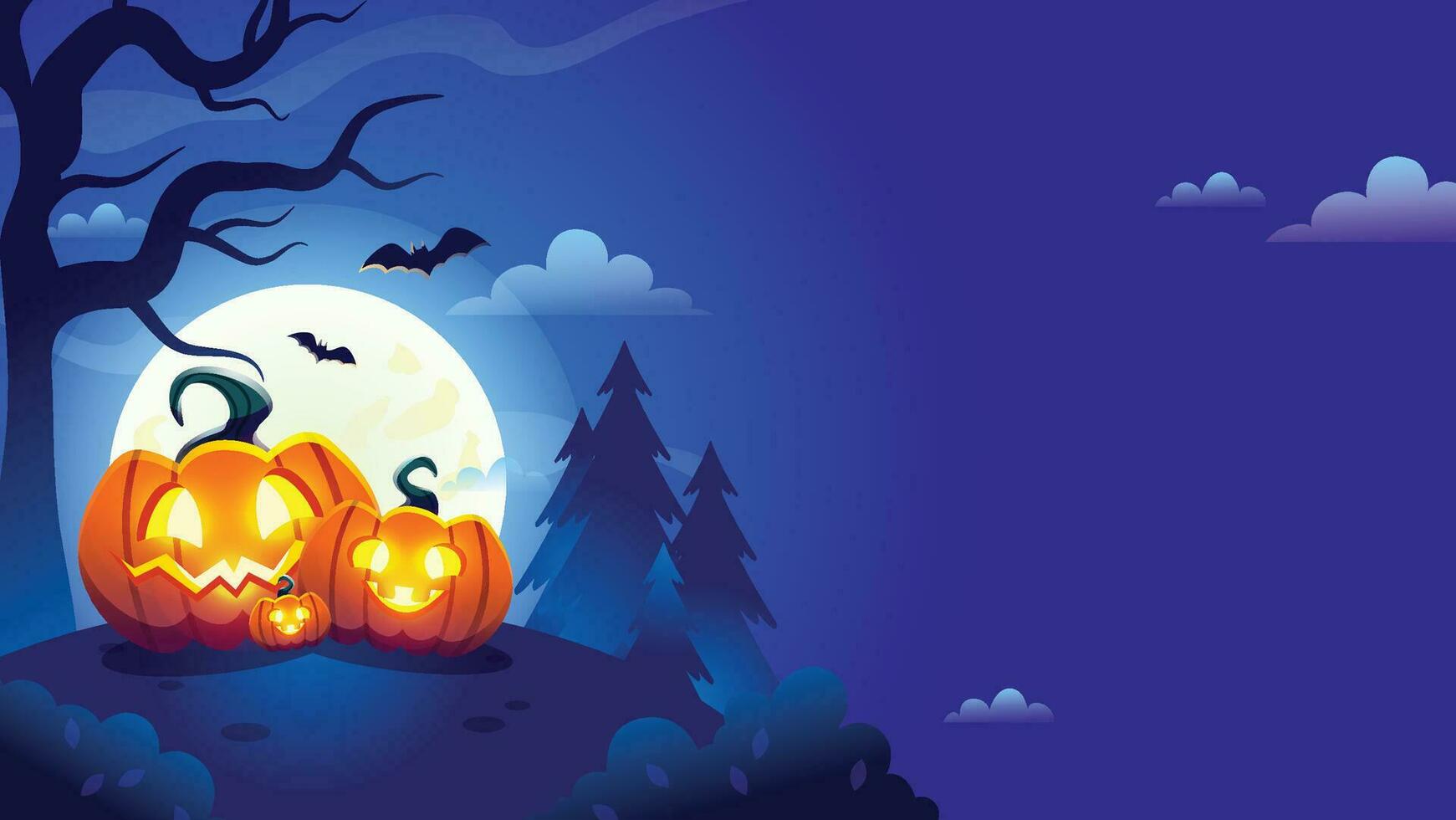 Halloween Kürbisse, gespenstisch Bäume und verfolgt Haus mit Mondlicht auf Orange Hintergrund. vektor
