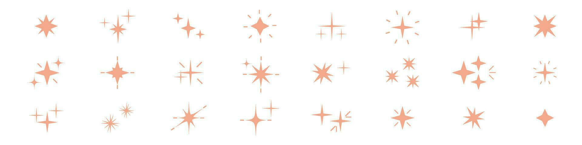 magisch Star Symbole Sammlung. Elemente mit funkeln, scheinen und funkeln Satz. Licht und glühen Linien. Vektor Abbildungen isoliert auf Weiß Hintergrund.