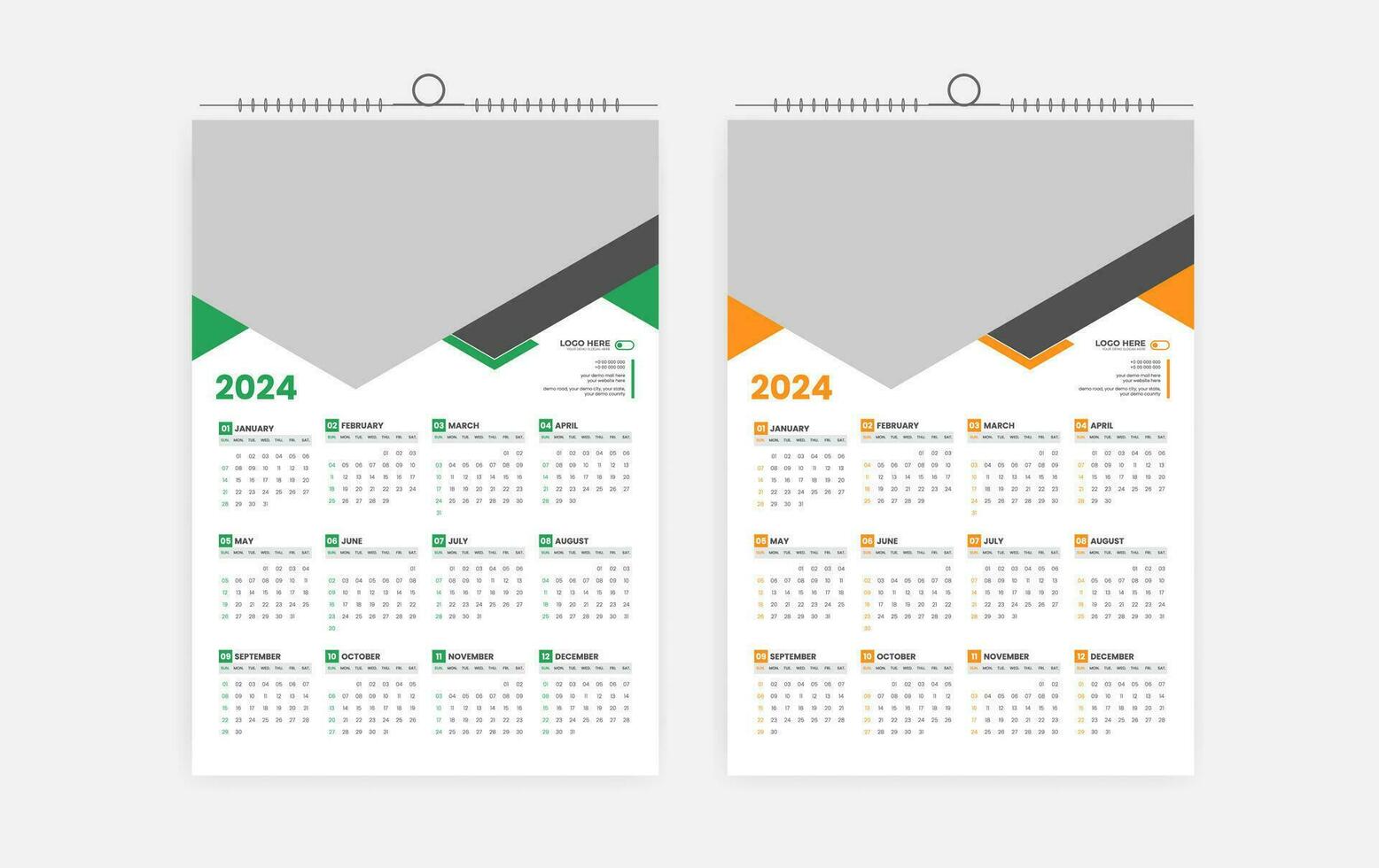 2024 ett sida vägg kalender design vektor