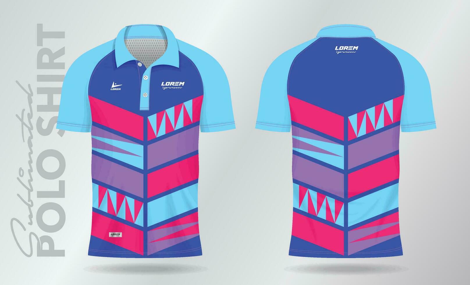 Sublimation Blau lila Rosa Polo Hemd Attrappe, Lehrmodell, Simulation Vorlage Design zum Badminton Jersey, Tennis, Fußball, Fußball oder Sport Uniform vektor