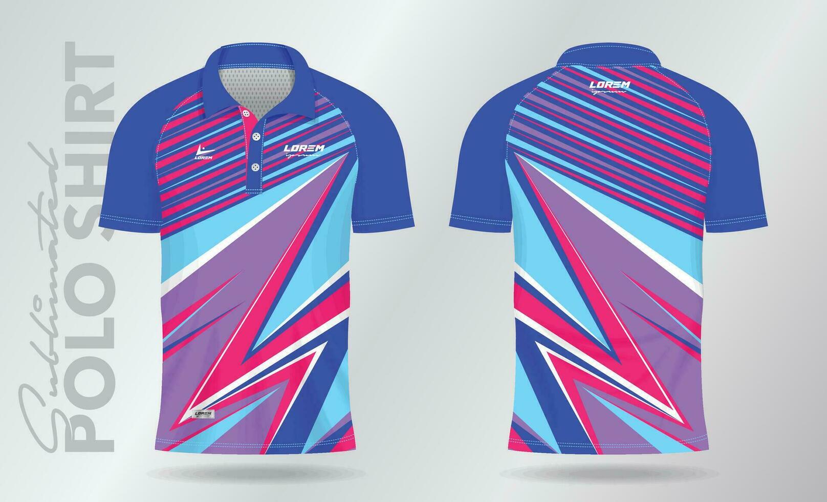 sublimering blå lila rosa polo skjorta attrapp mall design för badminton jersey, tennis, fotboll, fotboll eller sport enhetlig vektor