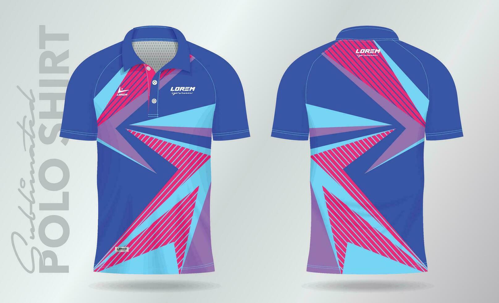 sublimering blå lila rosa polo skjorta attrapp mall design för badminton jersey, tennis, fotboll, fotboll eller sport enhetlig vektor