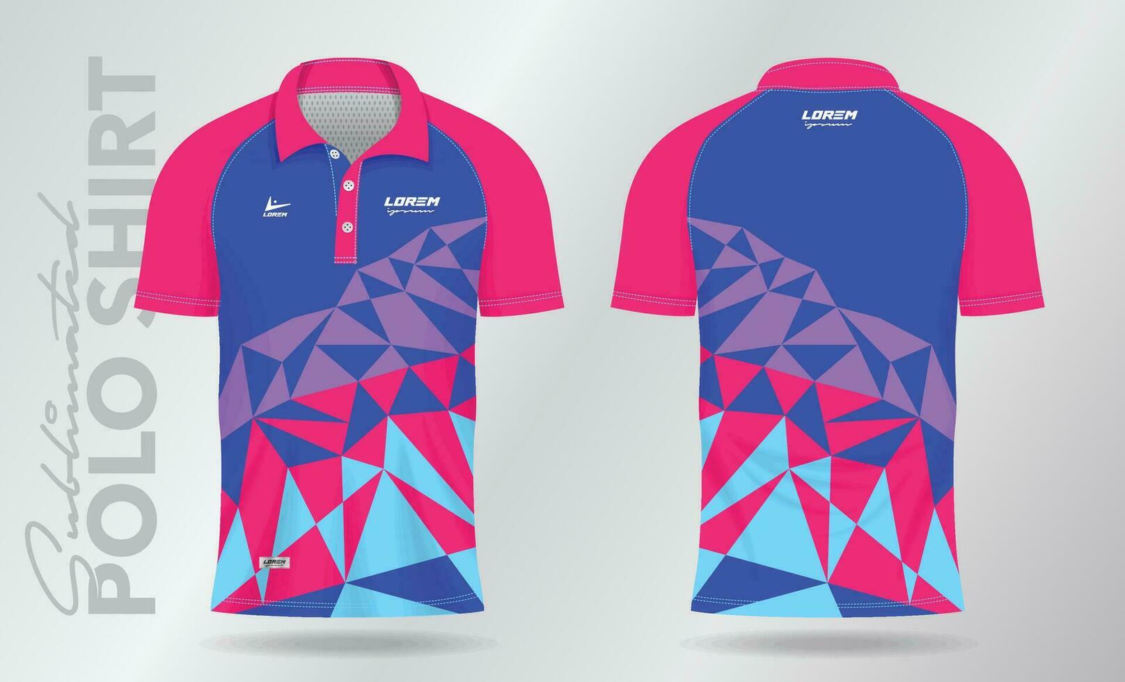 sublimering blå lila rosa polo skjorta attrapp mall design för badminton jersey, tennis, fotboll, fotboll eller sport enhetlig vektor