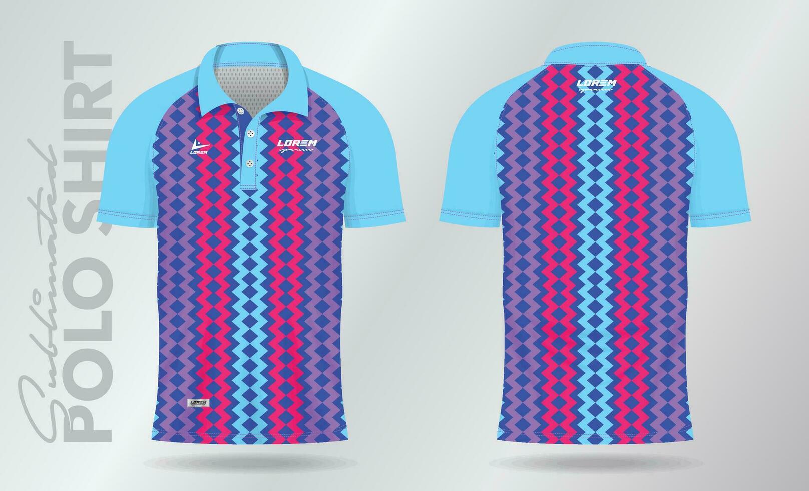 sublimering blå lila rosa polo skjorta attrapp mall design för badminton jersey, tennis, fotboll, fotboll eller sport enhetlig vektor