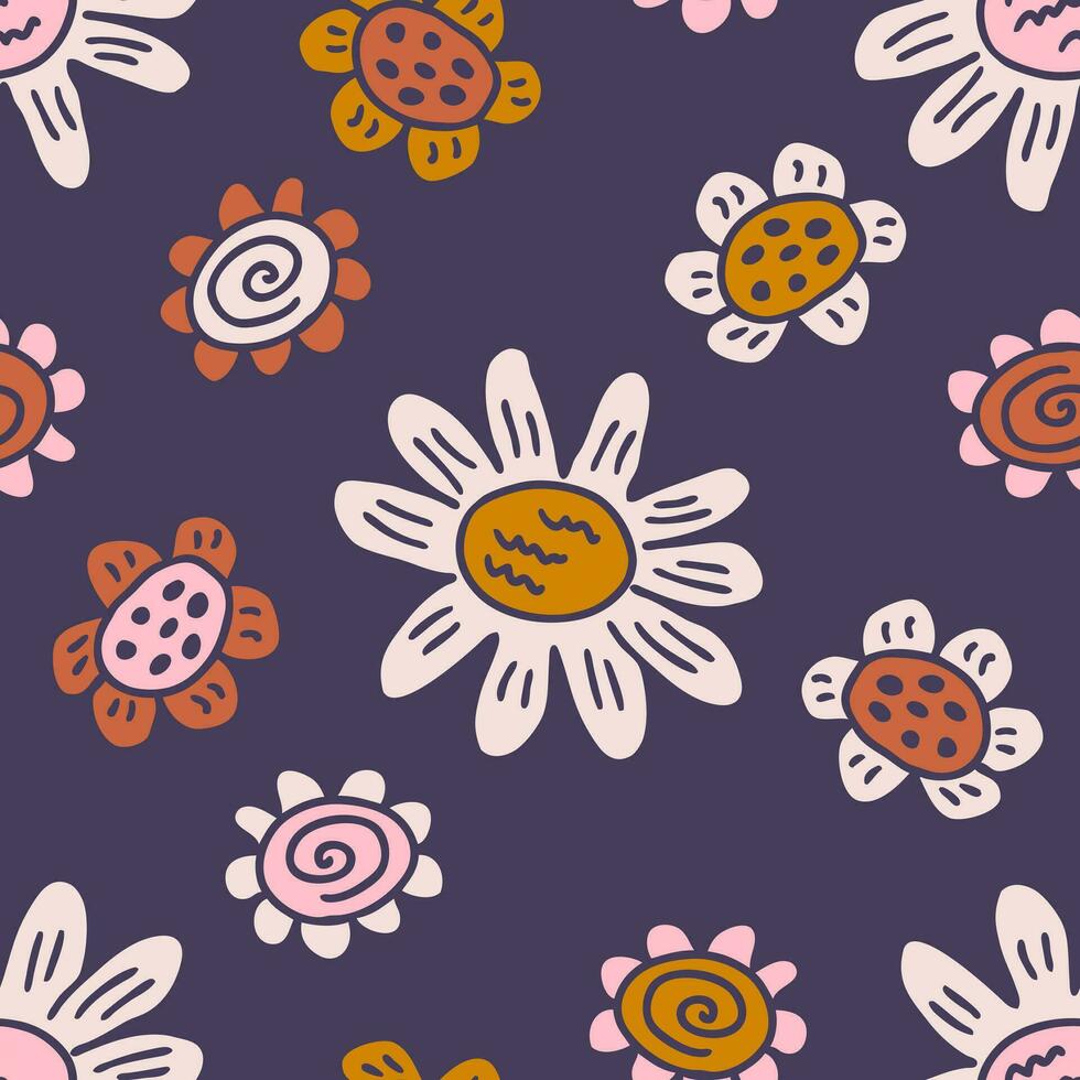 Sommer- nahtlos Muster mit Blumen im 1970 Stil. perfekt drucken zum Tee, Papier, Textil- und Stoff. vektor