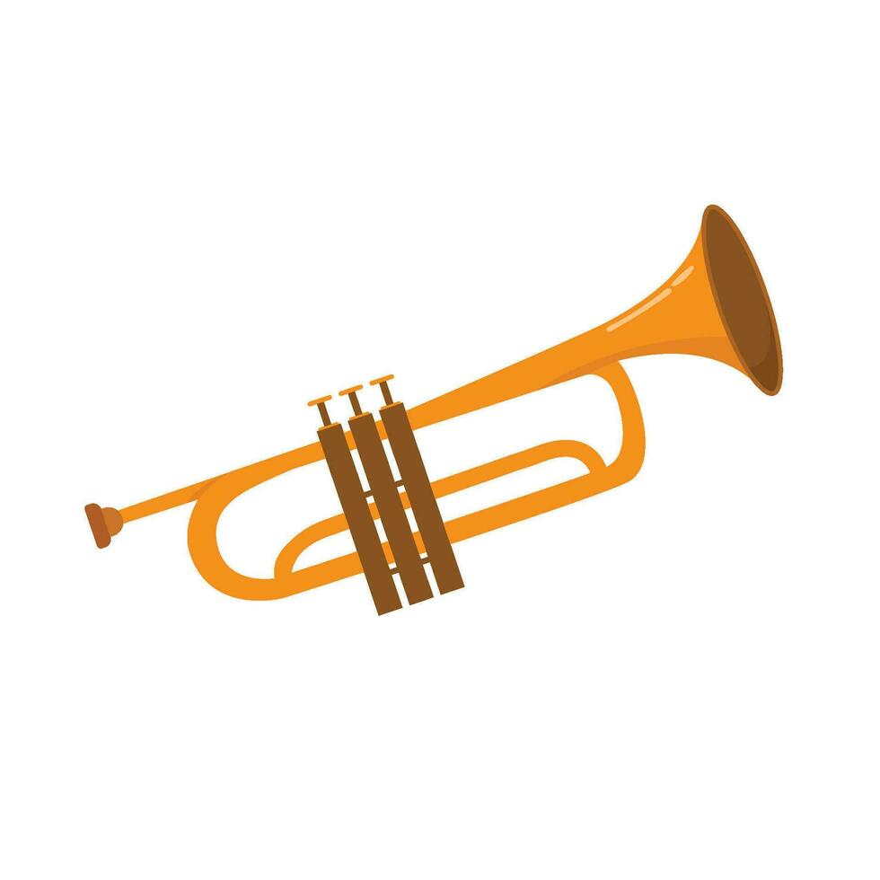 platt gyllene trumpet musikalisk instrument vektor illustration på vit bakgrund.