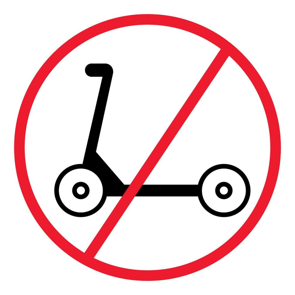 Nein Kickboard oder Roller unterzeichnen. Roller verwenden verboten. Nein Roller Parkplatz unterzeichnen. Vektor. vektor