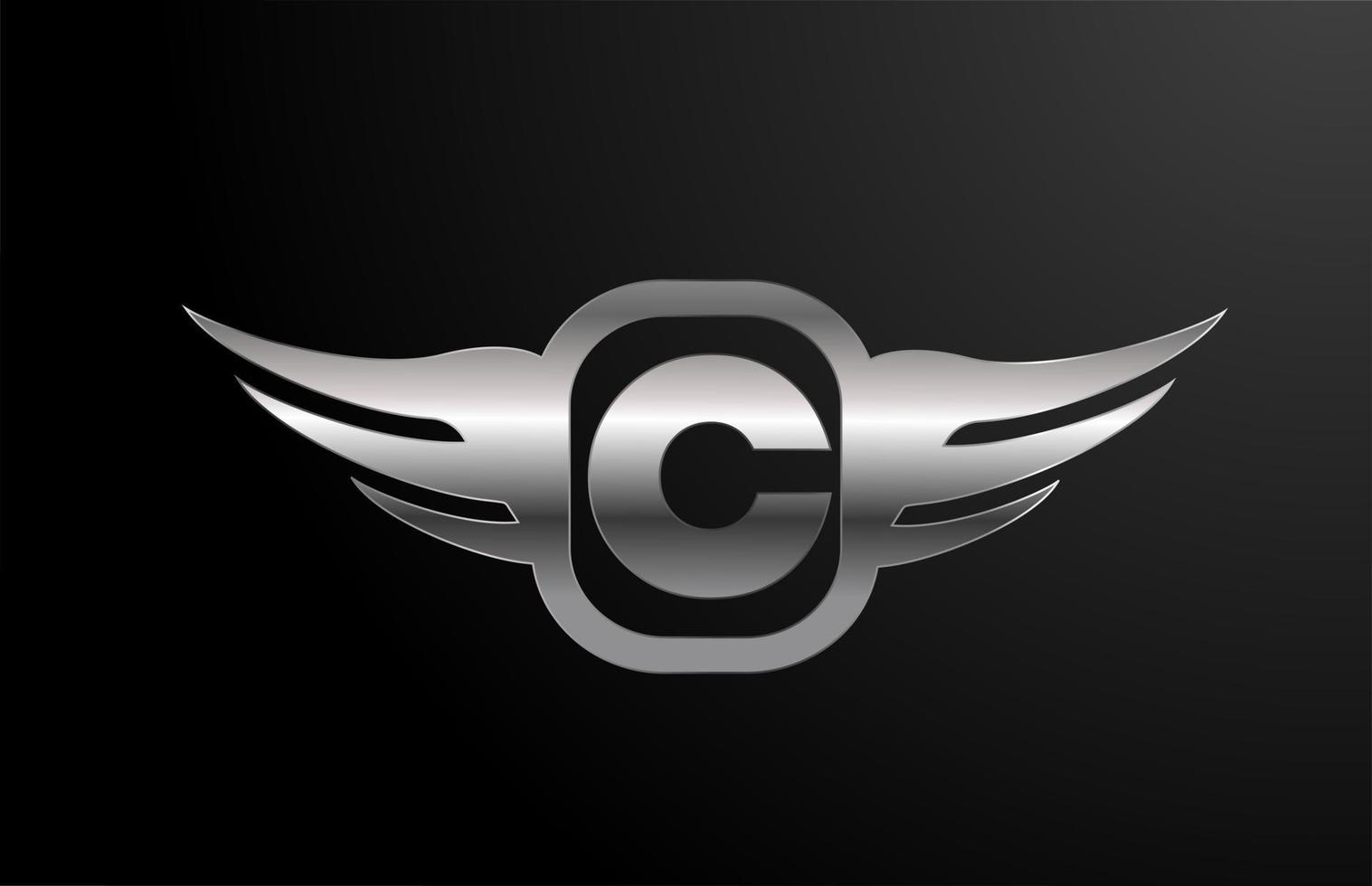 c brev logotyp alfabetet för företag och företag med vingar och silver färg. företags bokstäver och brading med metall design ikon vektor