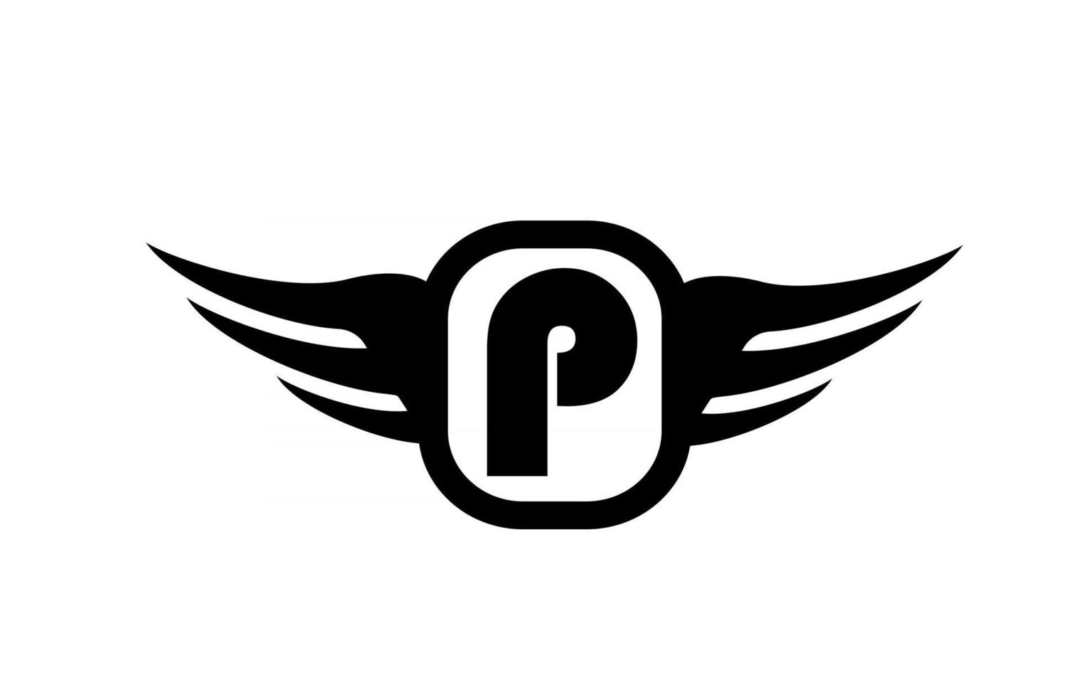 p alfabetet brev logotyp för företag och företag med vingar och svart och vit färg. företags brading och bokstäver ikon med enkel design vektor