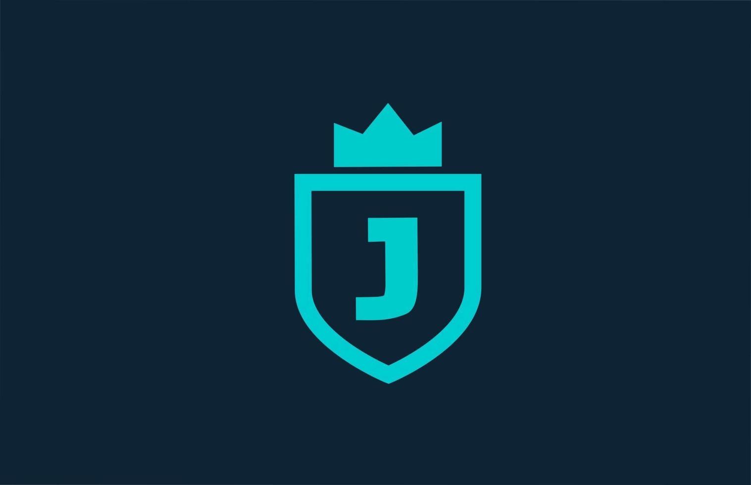 j blå sköld alfabetet ikon logotyp för företag med bokstaven. kreativ design för företag och affärer med king crown vektor