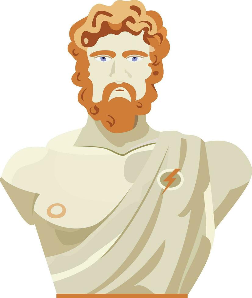 Zeus das höchste Gott von das Griechen Statue Büste Vektor Illustration, Jupiter ,König von das Götter Statue eben Stil Vektor Bild