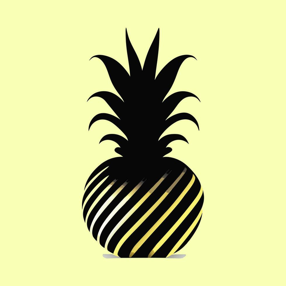 ananas, tropisk ljuv frukt. svart gul silhuett på en gul bakgrund. friska, friska vegetarian efterrätt. vektor