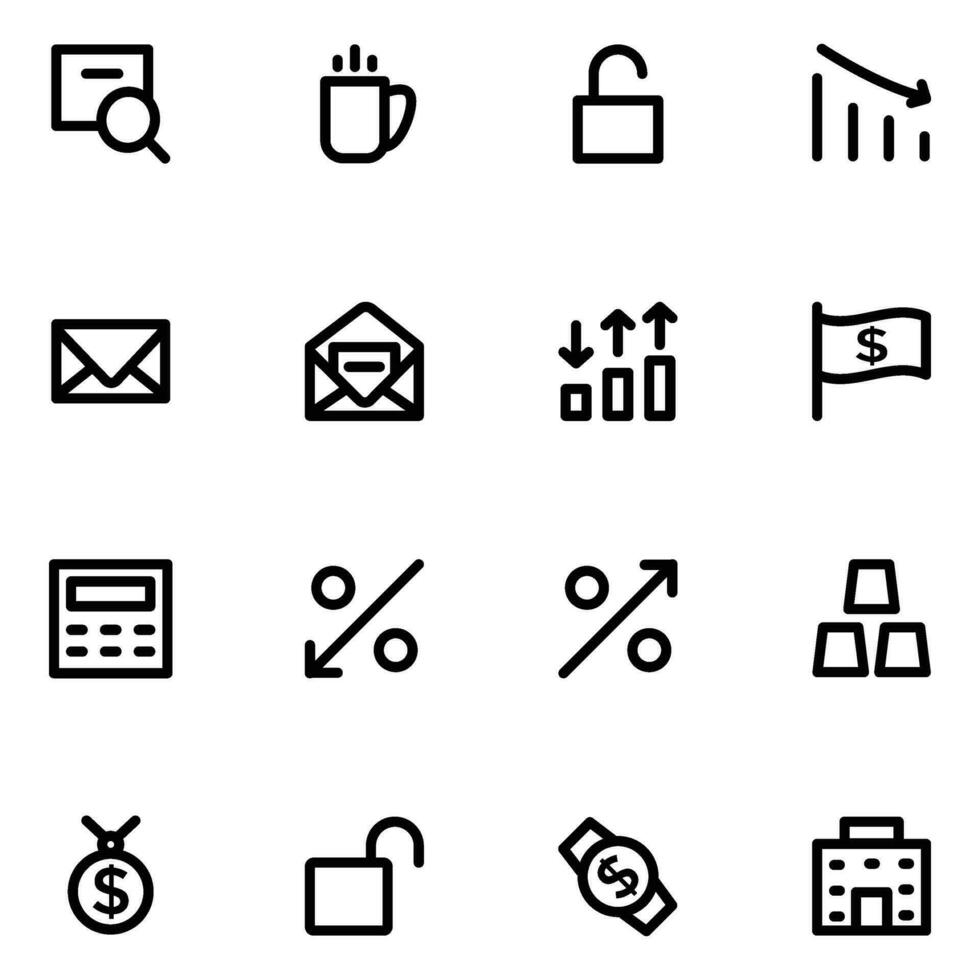 företag analys och finansiera djärv linje ikoner vektor