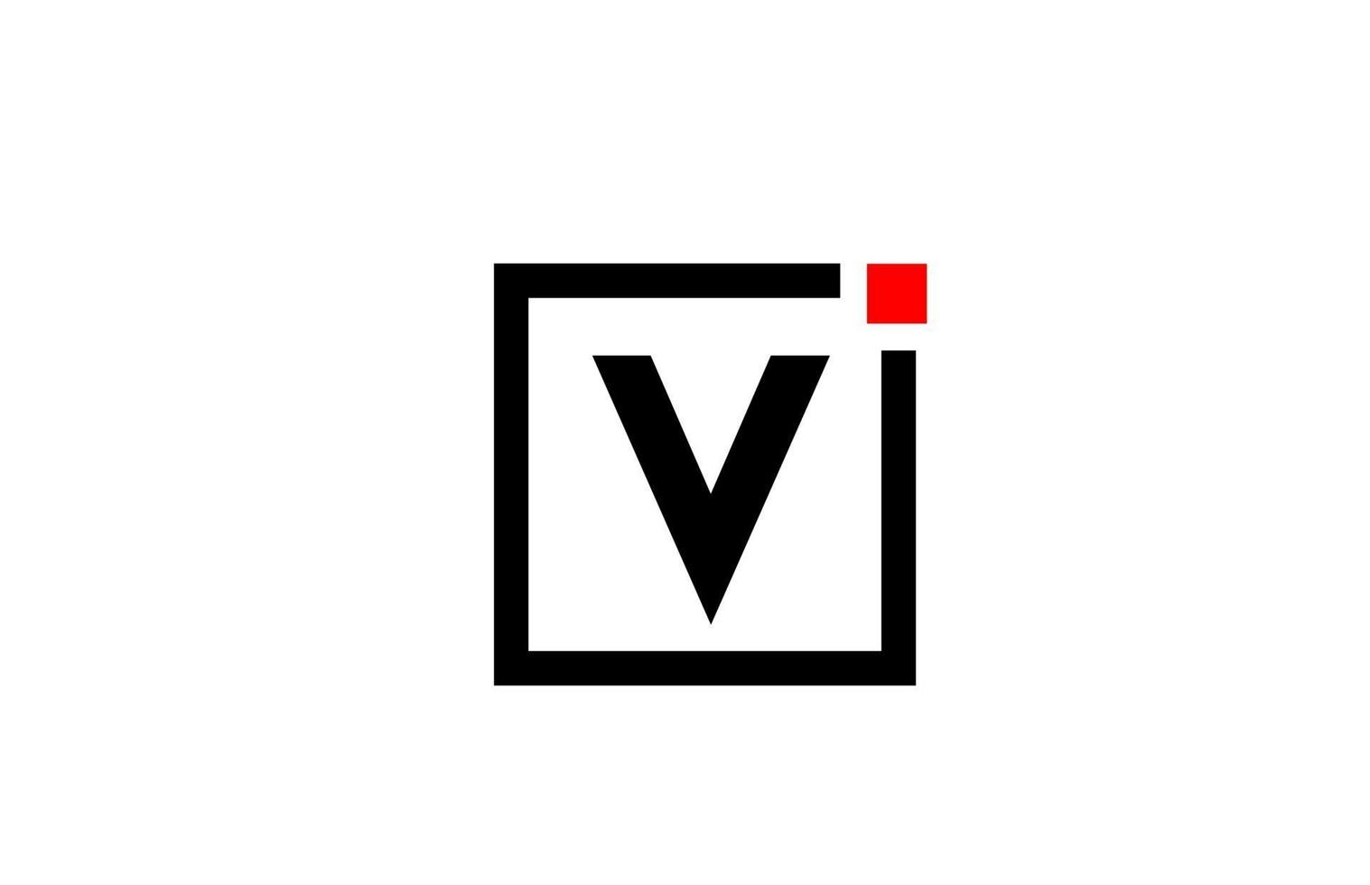 v Alphabet Buchstaben-Logo-Symbol in Schwarz und Weiß. Firmen- und Geschäftsdesign mit Quadrat und rotem Punkt. kreative Corporate-Identity-Vorlage vektor