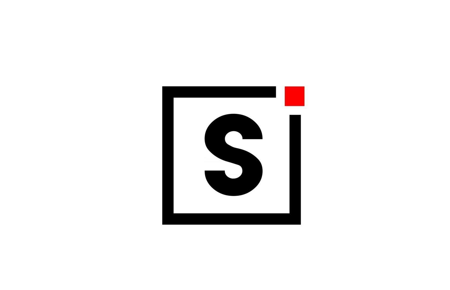 s Alphabet Buchstaben-Logo-Symbol in Schwarz und Weiß. Firmen- und Geschäftsdesign mit Quadrat und rotem Punkt. kreative Corporate-Identity-Vorlage vektor