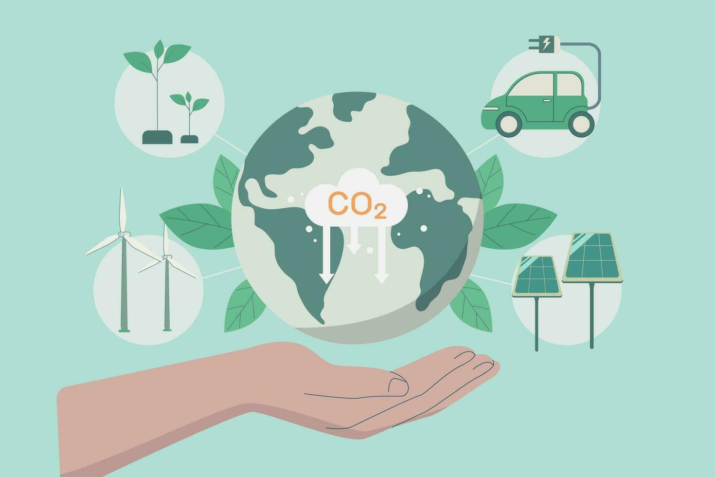 utvecklande hållbar co2 begrepp och låg minska co2, använder sig av rena energi, hållbar miljö- förvaltning. vektor
