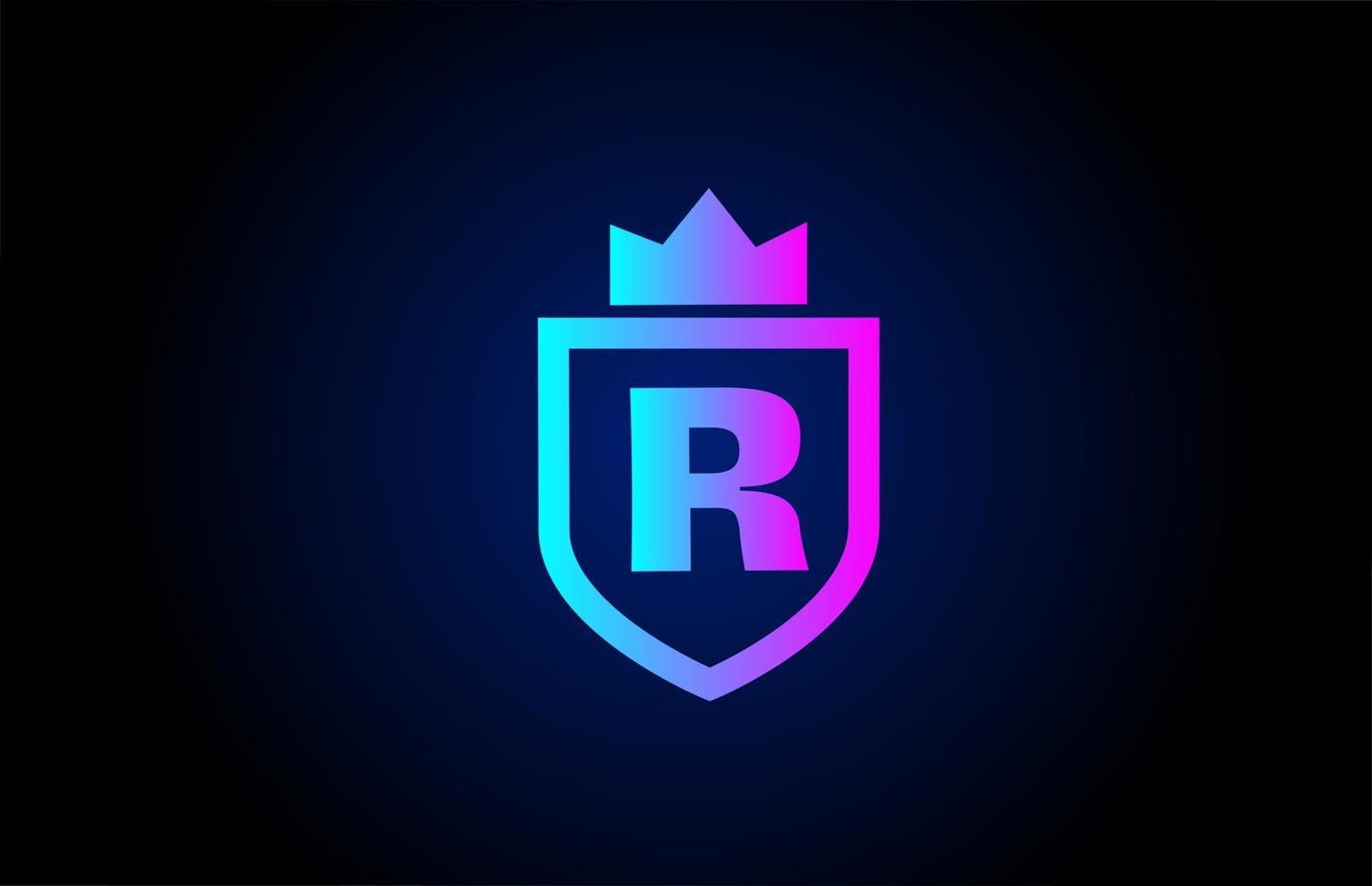 Royal r Alphabet Buchstabensymbol Logo für Unternehmen. Firmendesign mit Königskrone und Schild in Farbverlauf für Corporate Identity vektor