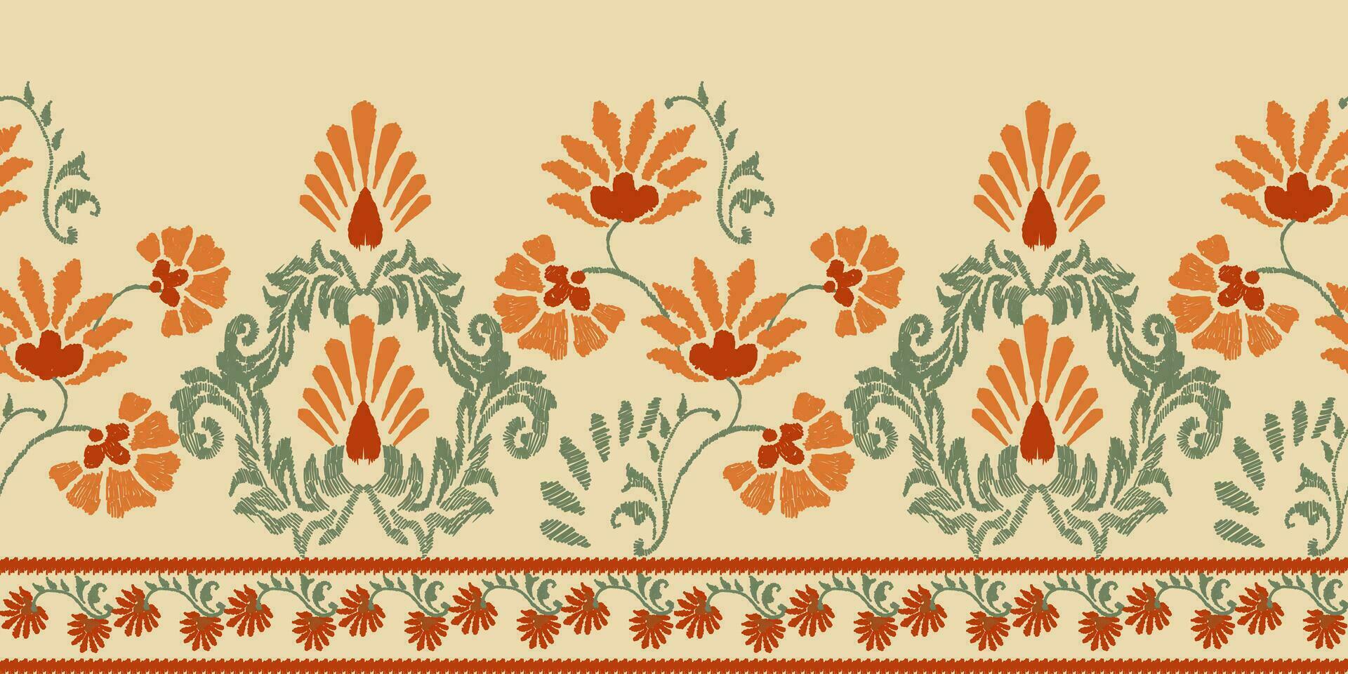 Ikat Blumen- Paisley Stickerei auf Gelb Hintergrund, traditionell geometrisch ethnisch Muster, aztekisch abstrakt Stil Vektor Illustration.