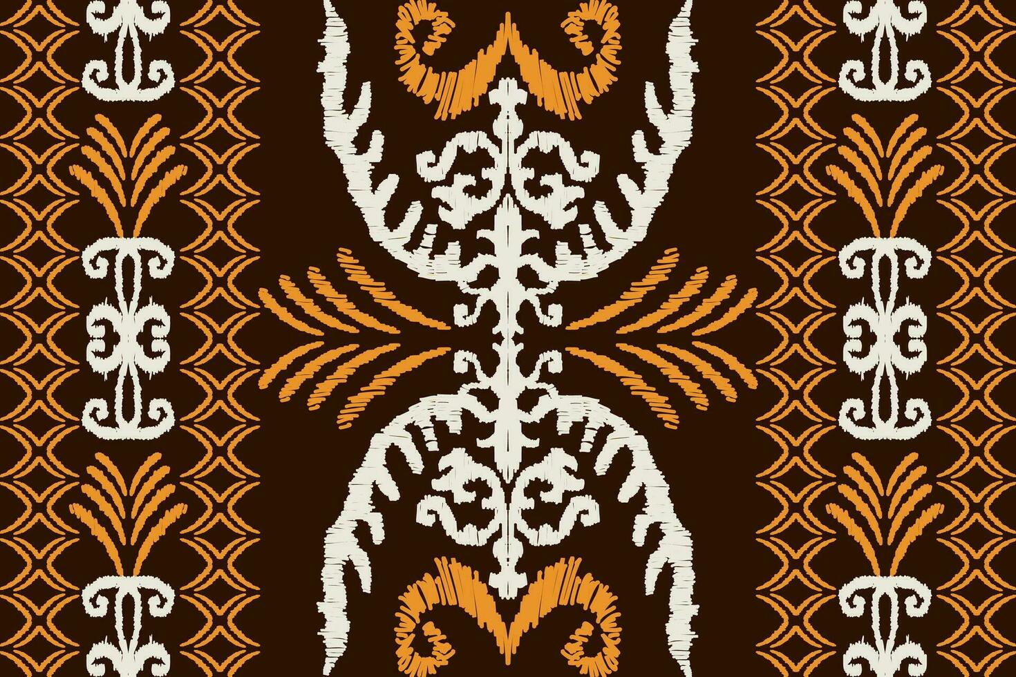 abstrakt Ikat Kunst nahtlos Muster Volk Stickerei auf ein braun Hintergrund aztekisch geometrisch Kunst drucken Design zum Teppiche, Tapeten, Kleidung, Wraps, Stoffe, Abdeckungen, Textilien vektor