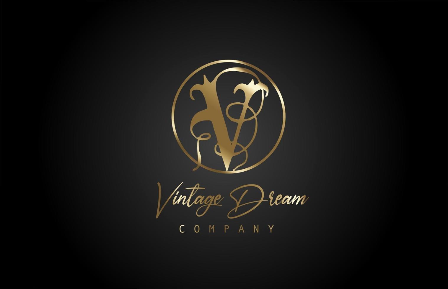 v gold golden alphabet buchstaben symbol logo. Vintage-Design-Konzept für Unternehmen und Unternehmen. Corporate Identity mit schwarzem Hintergrund und Retro-Stil vektor