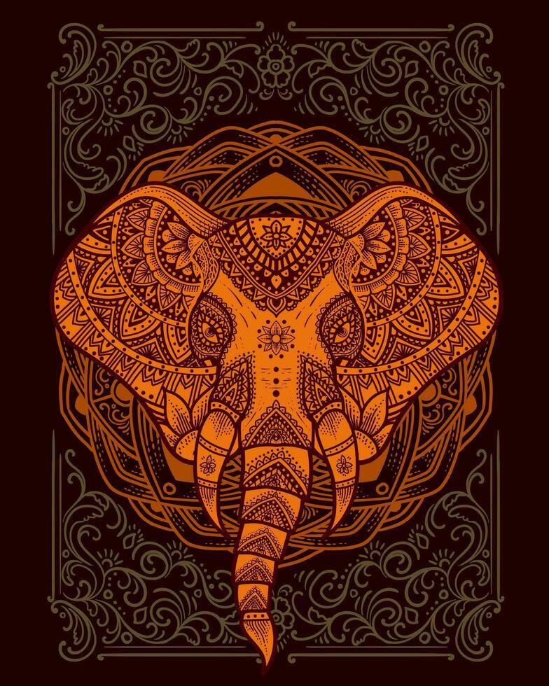Elefant Kopf Stammes- Stil mit Antiquität Gravur Ornament vektor