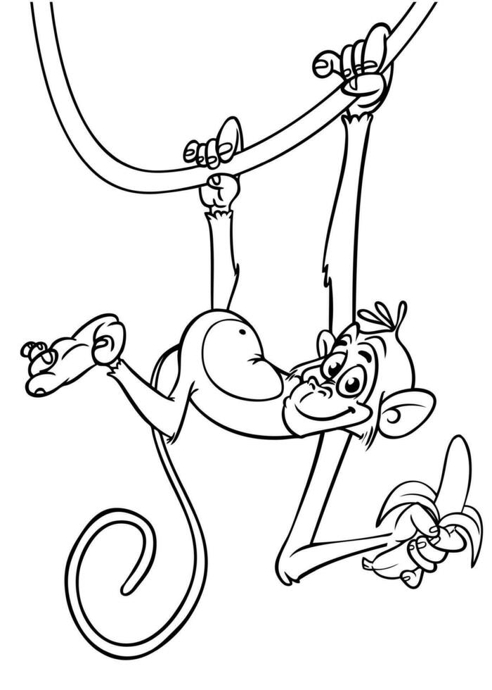 tecknad serie rolig apa. vektor illustration av Lycklig apa schimpans konturer för färg sidor bok