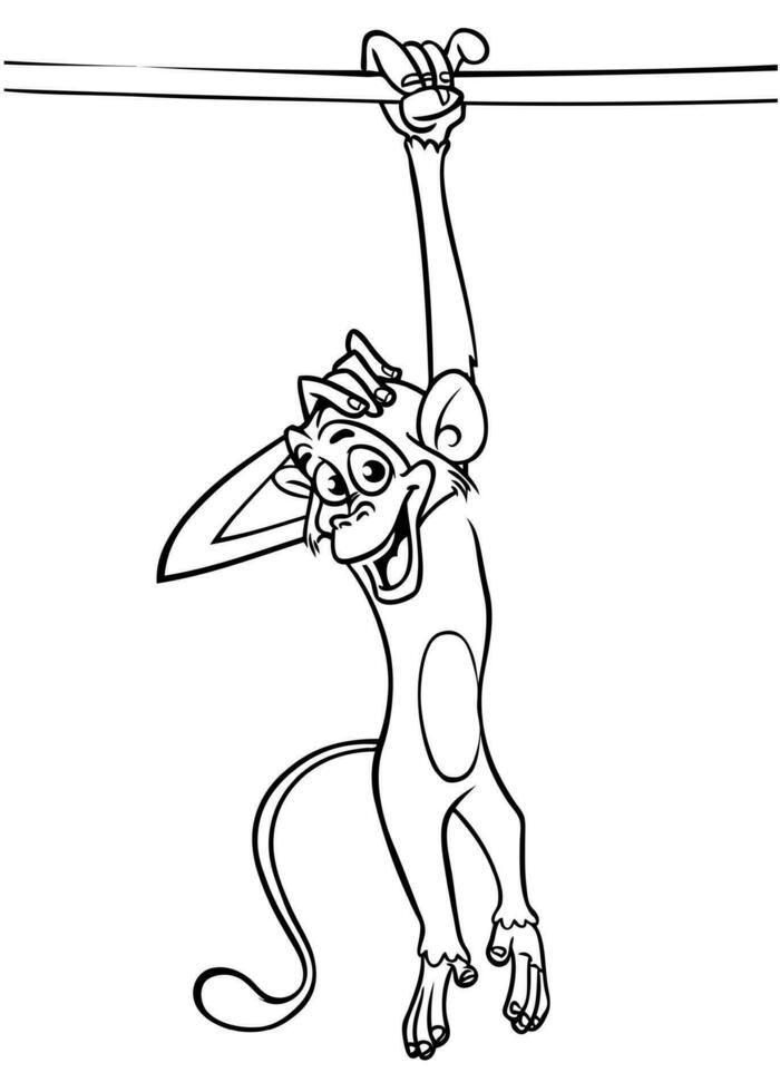 Karikatur komisch Affe. Vektor Illustration von glücklich Affe Schimpanse Umrisse zum Färbung Seiten Buch
